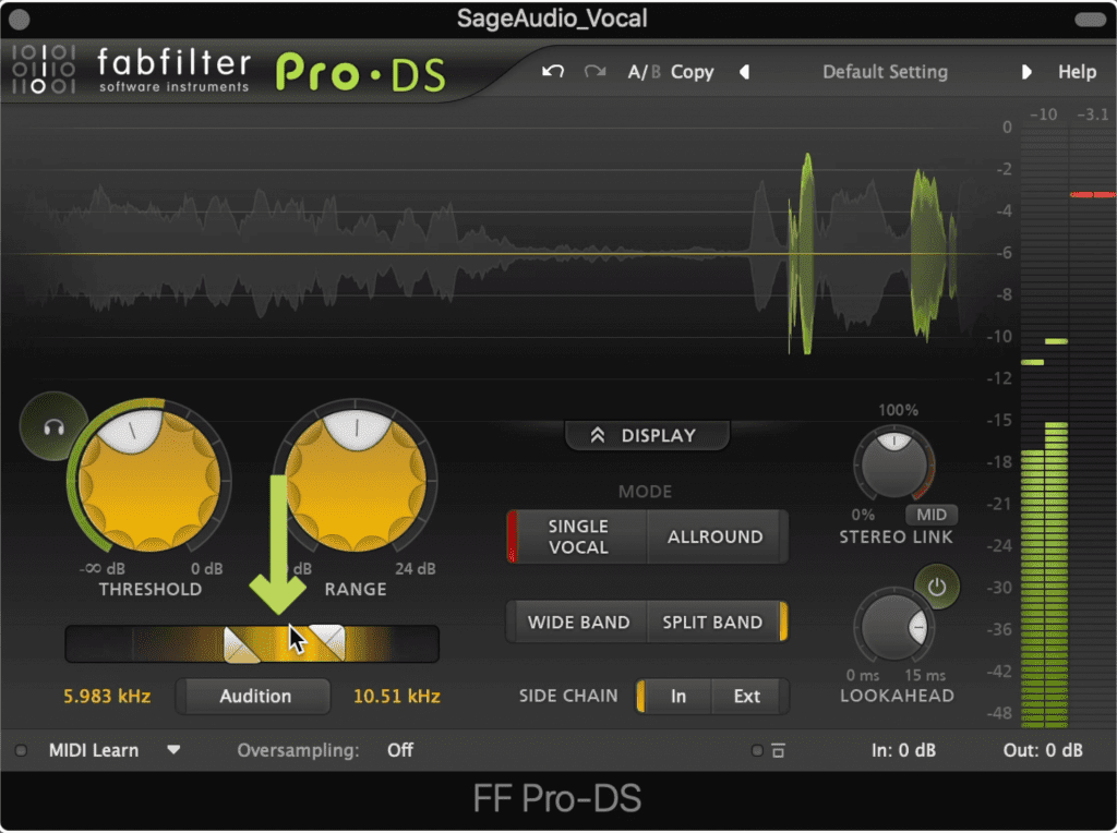 The audition section lets you control what gets compressed.