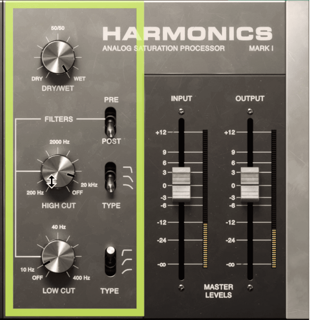 To the right is a wet/dry, high and low pass filters.