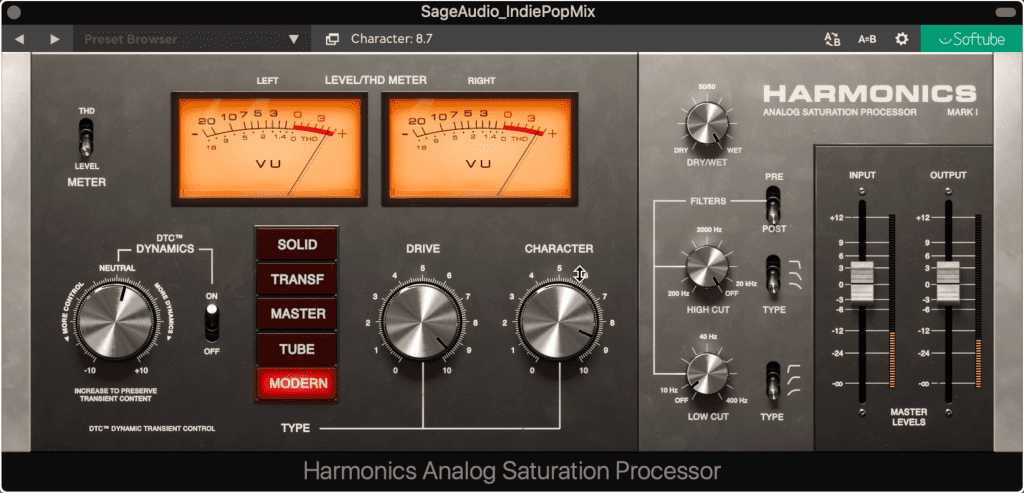 For a more complex plugin, try Harmonics Analog Saturation Processor.