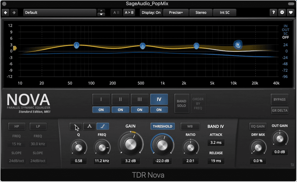 NOVA is a dynamic equalizer with up to 4 bands in use.