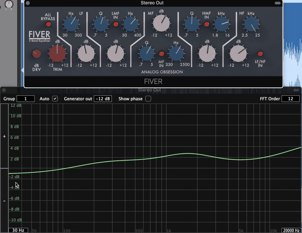The curve below the plugin shows how the plugin affects the frequency response.