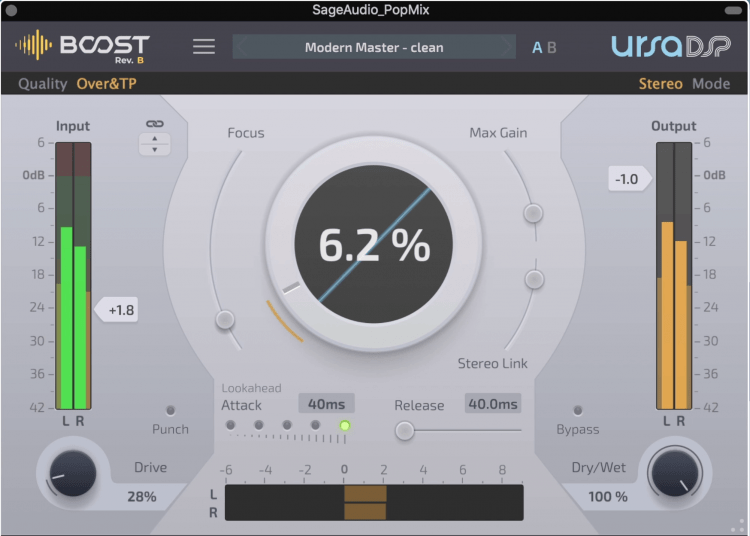 Boost includes multiple types of processing, like maximization, limiting, and more.