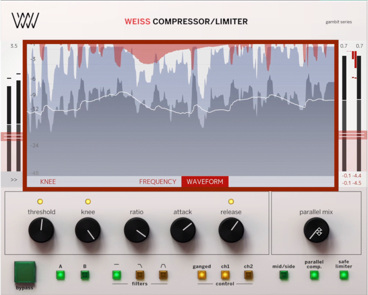 The Weiss Limiter can be easy to distort, so the settings need to be chosen carefully.