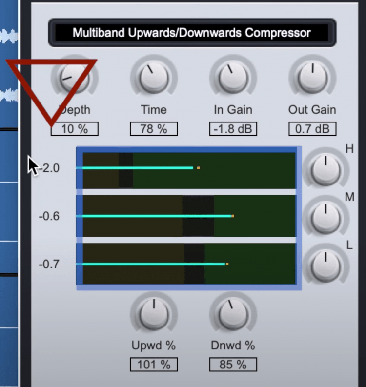 Notice how the gain to the left changes when altering the bands.