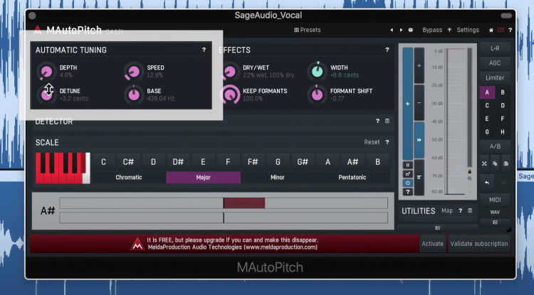 In the top sections of the plugin you can alter the tuning settings.