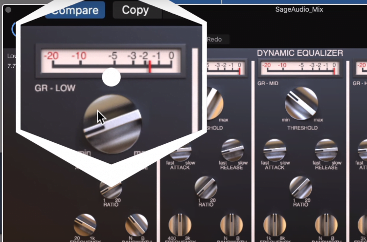 With it I compress the signal slightly, then amplify it with makeup gain.