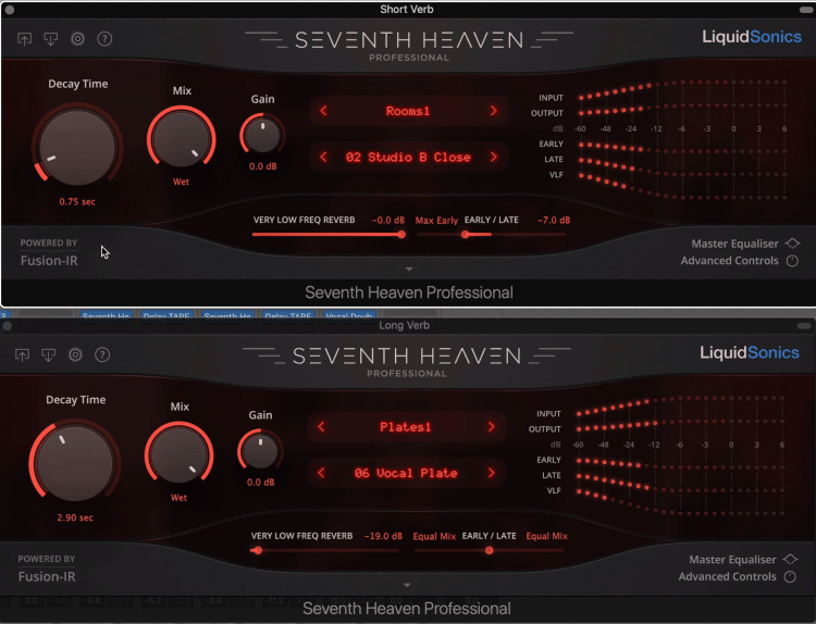 I like to use 2 reverbs, one short and one long.