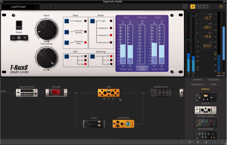We'll use the T-RackS suite plugin to house all of our processing and control the routing.