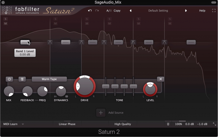 The Saturn 2 offers up to bands of independent distortion.